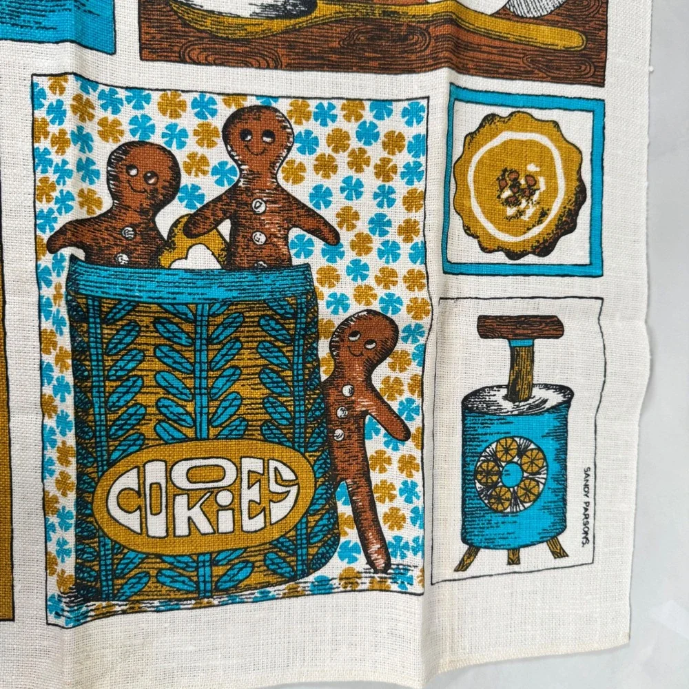 Sandy Parsons Vintage Gingerbread Tea Towel Baking Retro Kitchen Cookies Kitschy